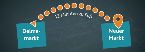 in nur 12 Minuten Geh-Zeit zum neuen Standort